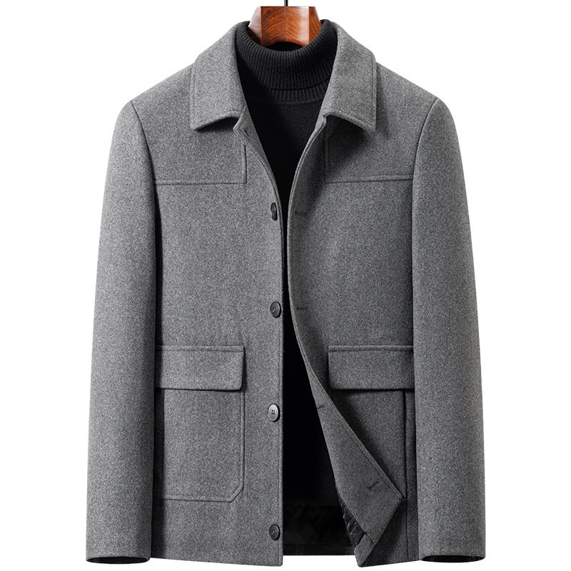 Mens Wool Blend Jacket Casual Style Lapel Collar Warm Fabric Autumn Winter Collection for Middle Aged Men