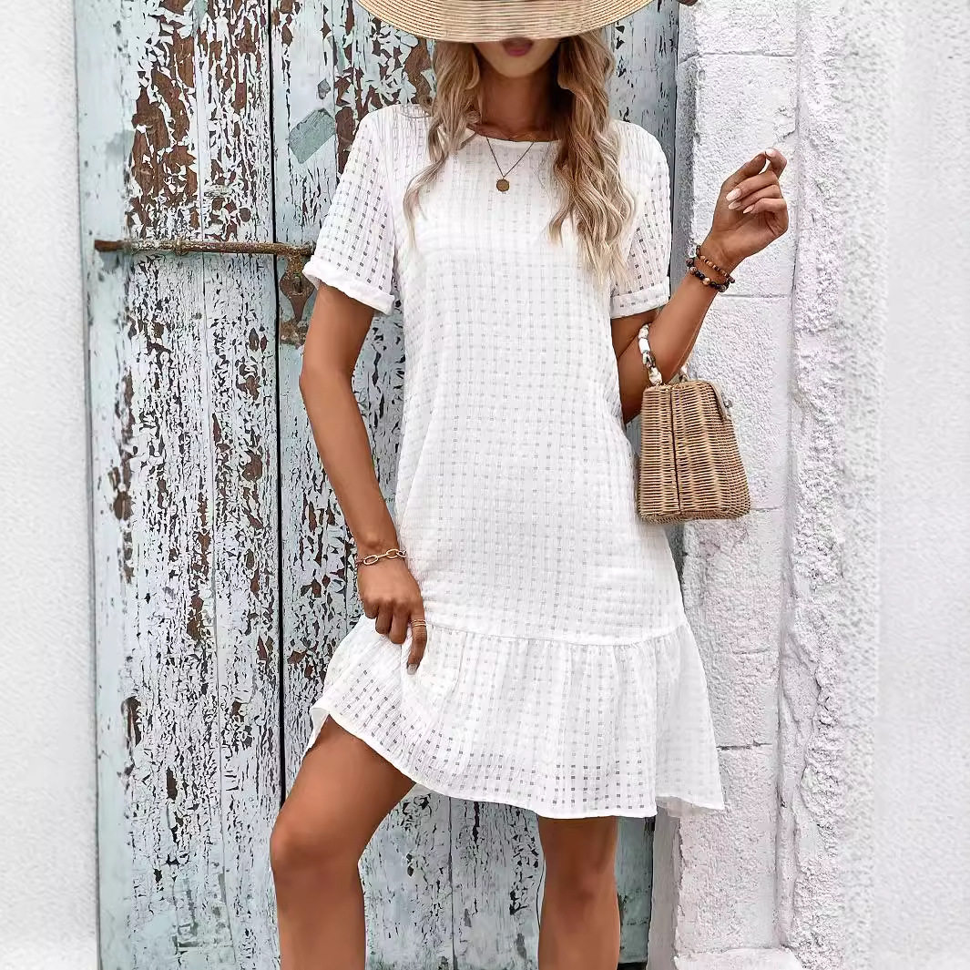 Short Sleeve Solid Color Dress Fresh and Sweet Style Perfect for Summer Occasions Wholesale Available