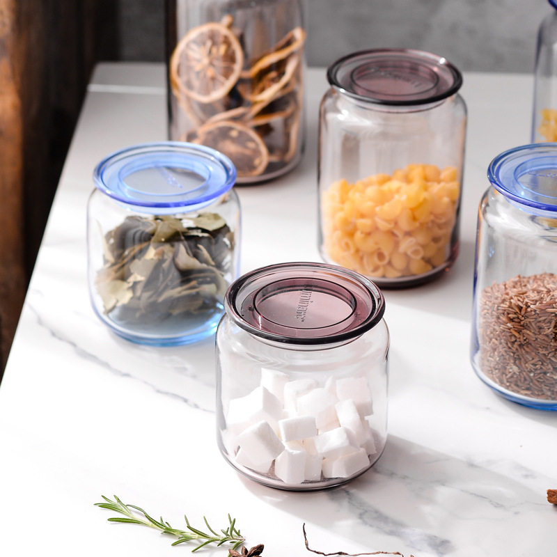 Lemeya Glass Storage Jar Transparent Household Kitchen Spice Storage Jar Nuts Grain Storage Box