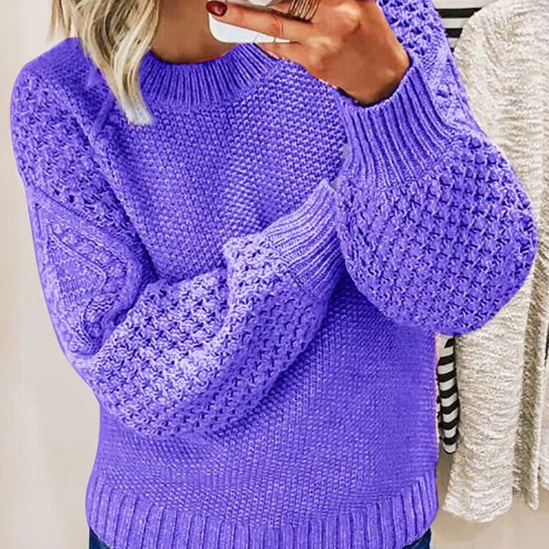 跨境新品加厚保暖毛衣百搭纯色外穿针织套头上衣女小众设计针织衫