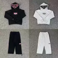 Cross-Border Foreign Trade American Fashion Brand Mertra Collaboration Embroidered Logo Fleece-Lined Hooded Sweatshirt and Loose Casual Pants Set