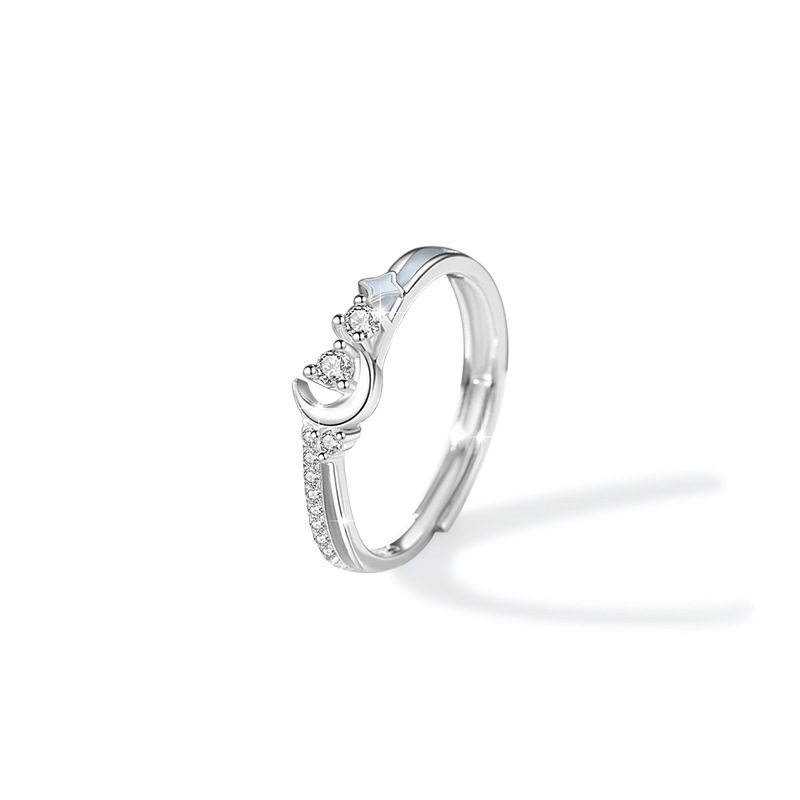 流星雨夜光情侣戒指男女一对小众设计星星月亮对戒生日礼物送女友