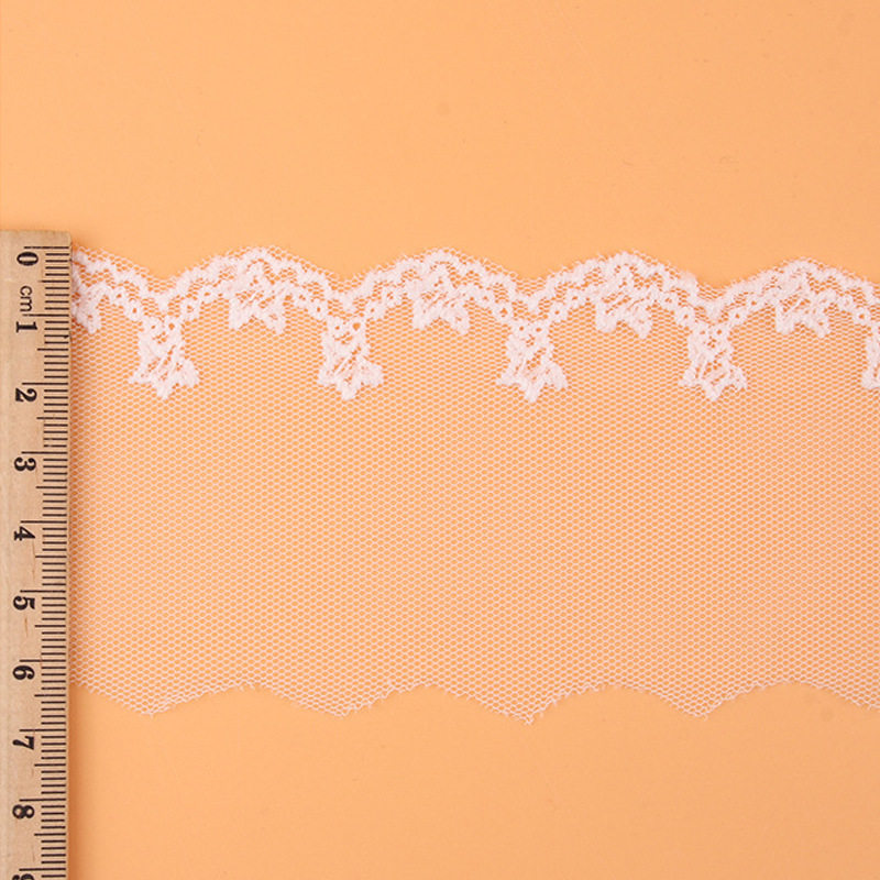 6.4cm Embroidered Mesh Lace, Embroidered Milk Silk Mesh Lace, Wavy Edge Milk Silk Skirt Lace