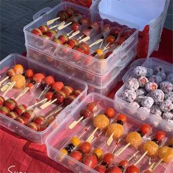 Transparent Display Box for Street Stalls, Multi-Layer Fruit Stall, Universal Trolley Tray with Lid, Multi-Layer Storage Box for Stalls