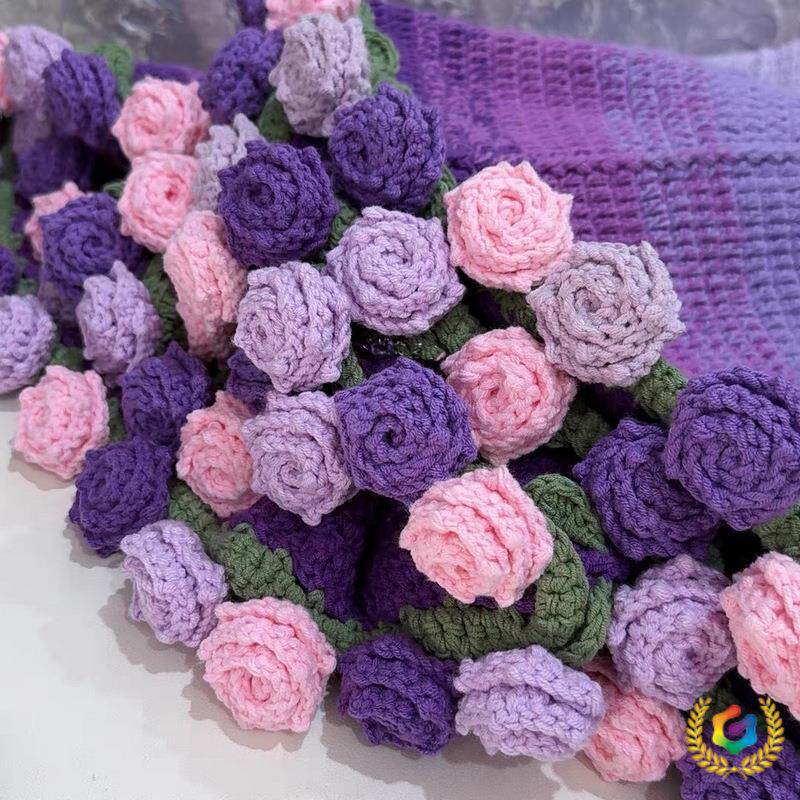 ✅ Gradient Purple Pointed Rose Bouquet Blanket Finished Product Eternal Flower Nap Blanket Hand-Woven Decorative Blanket