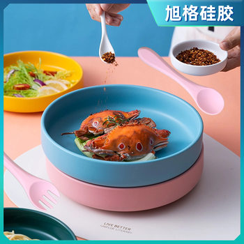 in stock high-value oval plate children's food grade silicone anti-fall anti-aging complementary bowl feeding plate set meal