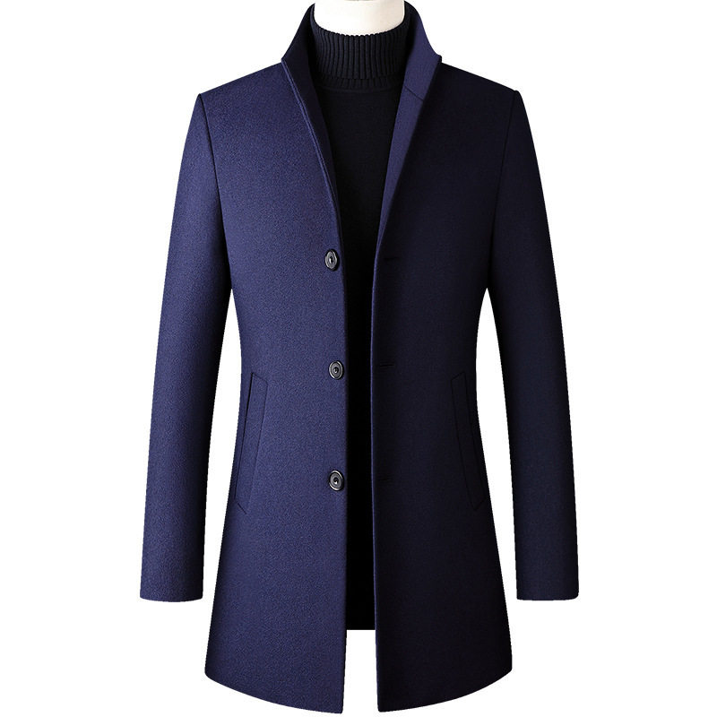 Mens Wool Overcoat Mid Length Business Style Available in Navy Blue Gray Black Burgundy Wholesale Low MOQ