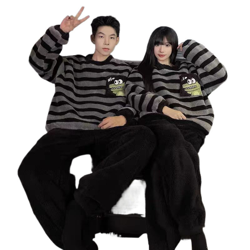 秋冬季爆款情侣法兰绒珊瑚绒睡衣女男士家居服