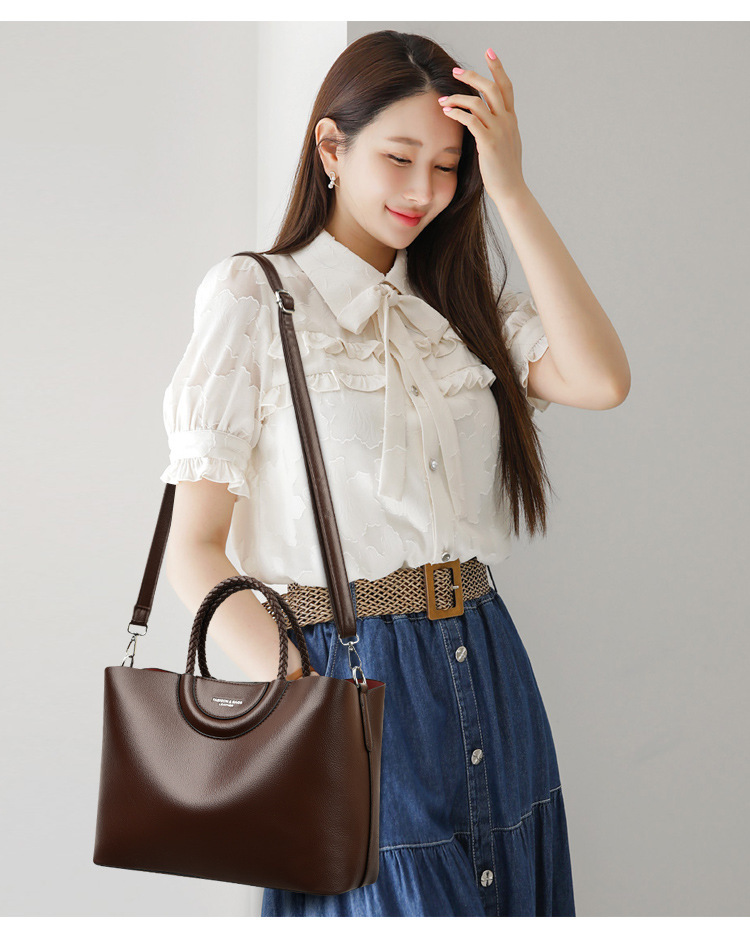 Túi tote nữ da PU dáng vuông ngang cỡ trung, bộ nhiều túi tiện dụng — Màu cà phê, màu đen, Màu đỏ rượu, Màu nâu vàng