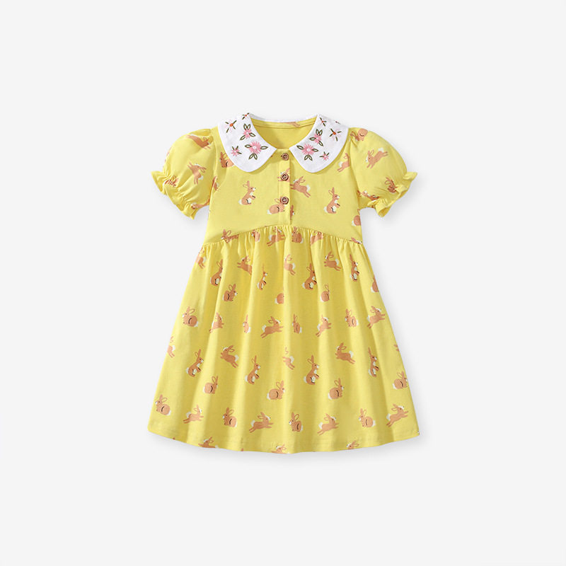 Custom-made New Girls' Dress, Animal Printed Short-sleeve Kids' Summer Dress, Cotton Princess Dress