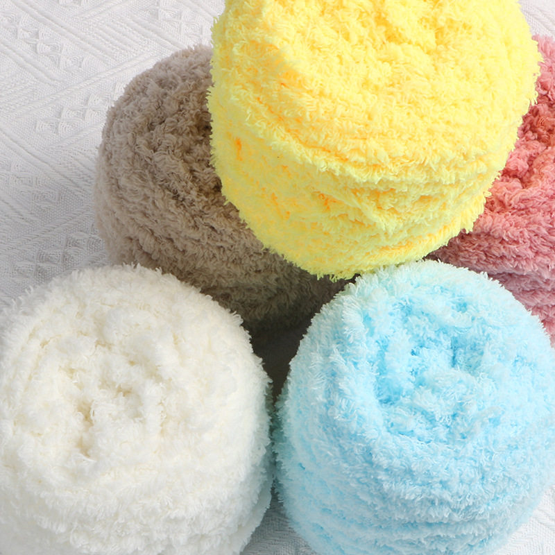 Scarf handmade diy wool coral fleece hand-woven scarf special coarse wool ball velvet ball towel line knitting