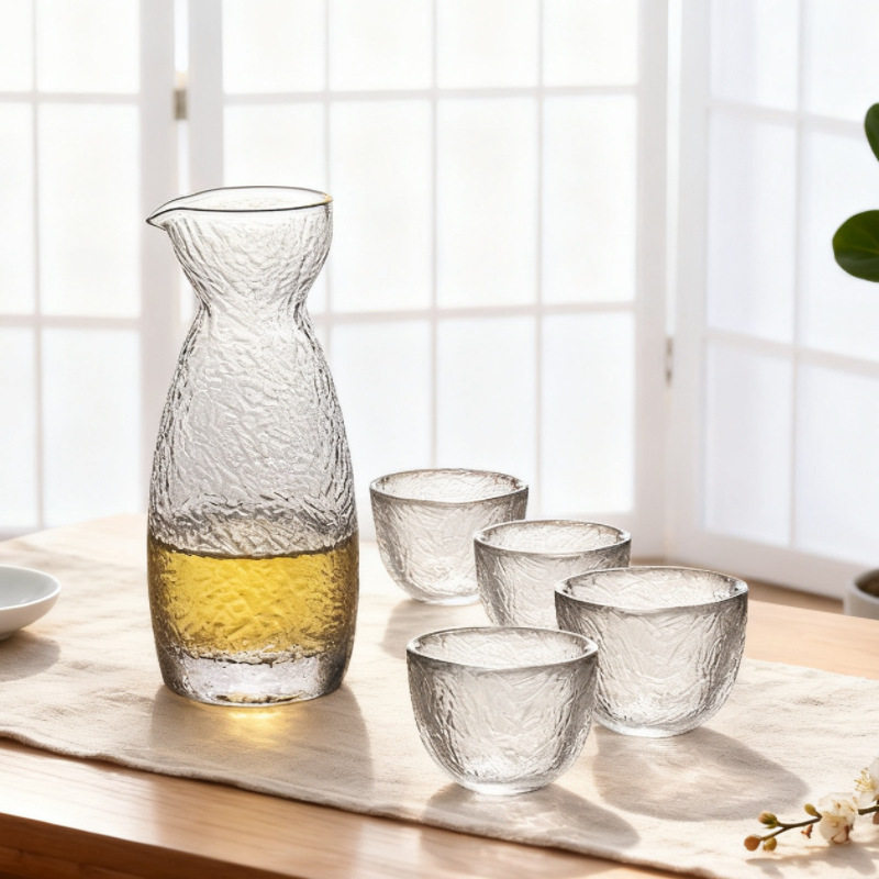 Japanese-Style Hammered Transparent Glass Eagle's Beak Sake Set Rice Wine Warmer Sake Cup Sake Jug Wine Set Wholesale