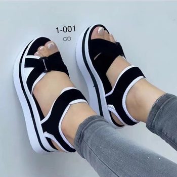 2024 New Foreign Trade European and American Large Size Thick-Soled Sandals for Women Cross-Border Supply Flats-Soled Velcro Women's Beach Sandals