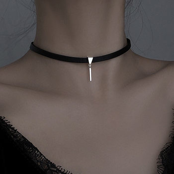 Black Leather Rope Collar Neck Chain Women's Simple Sweet Cool Design Trendy Short Cold Style Niche Design Sense Secondary Element Internet Popular