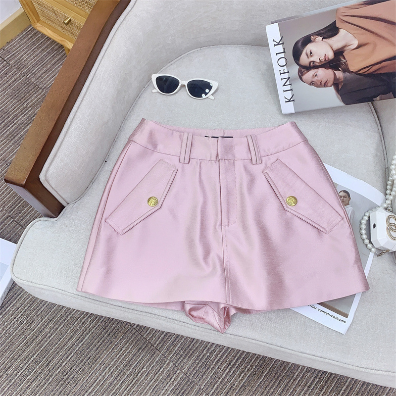 Áo khoác nữ dáng dài phối quần culottes, chất liệu sợi pha mềm mại, túi nổi và dây rút eo — Quần culottes màu hồng sáp (không có thắt lưng), Áo khoác màu hồng sáp