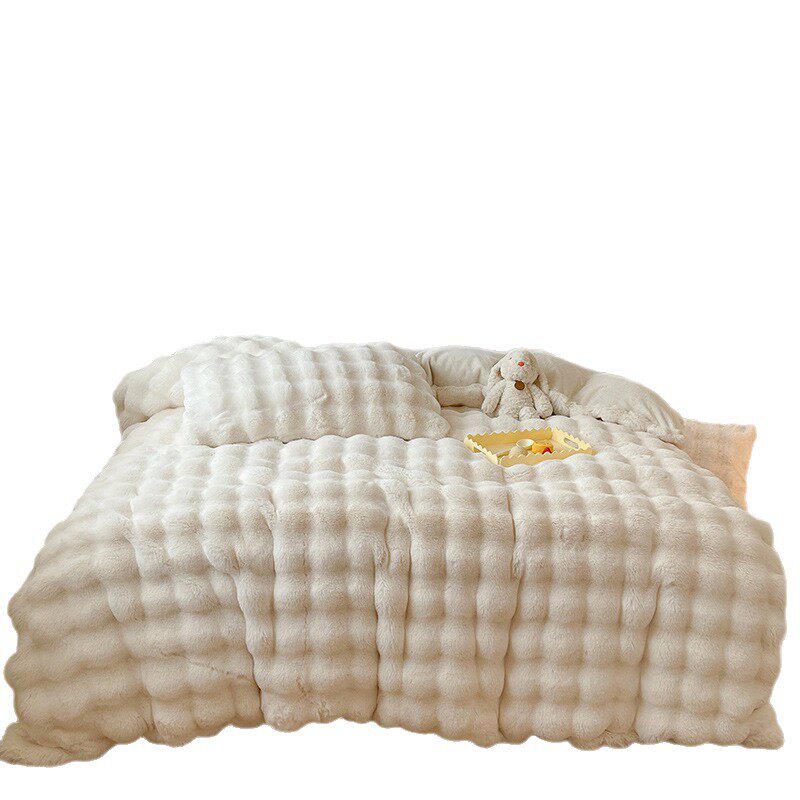 Popular Rabbit Plush Autumn and Winter Thickened Warm Four-Piece Set Velvet Bubble Milk Velvet Three-Piece Set Bed Sheet Quilt Cover Direct Sale