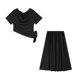 Dese's soft candy lazy style set two-piece pleated T-sleeved short-sleeved T-shirt top long style skirt with pockets
