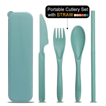 Wheat straw knife and fork spoon straw portable outdoor tableware suit creative two-section straw detachable dessert spoon fork