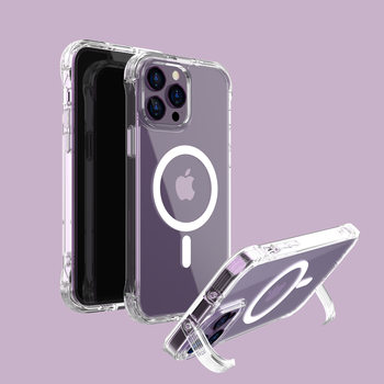 Suitable for Apple 16 Transparent Case 15 Magnetic Stand iPhone 17 Phone Case Wireless Protective Cover Promax High Transparency