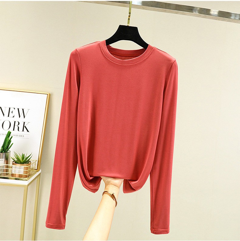 莫代尔打底衫女春秋圆领t恤宽松韩版洋气薄款上百搭长袖大码显瘦