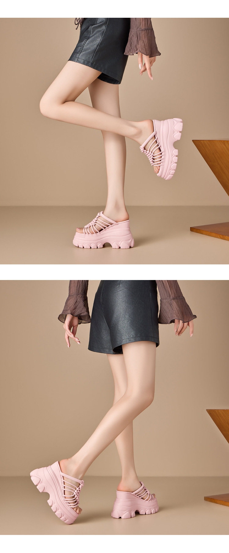 Dép sandal nữ xỏ ngón đế bệt, quai dệt đan, phong cách Hàn Quốc, đi biển dạo phố — [Trắng kem], [Đen], [Hồng] chi tiết 3
