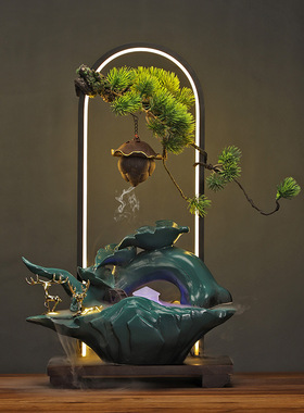 招财流水喷泉摆件中式灯圈倒流香炉循环水生财公室乔迁开业礼品