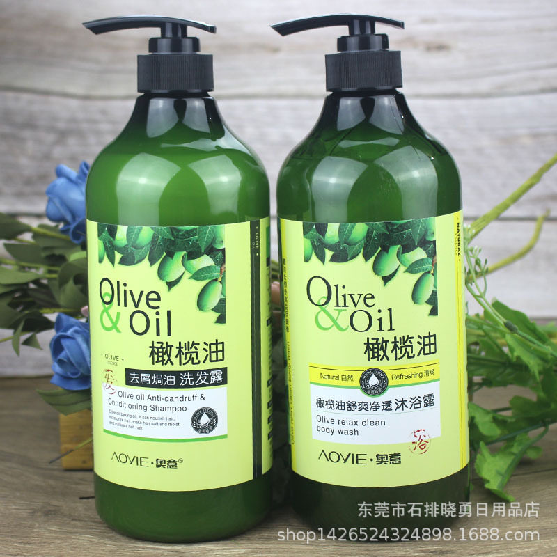 Devili Set Olive Extract Anti-Dandruff Baked Oil Shampoo Olive Refreshing Fragrance Hydrating Shower Gel 1L