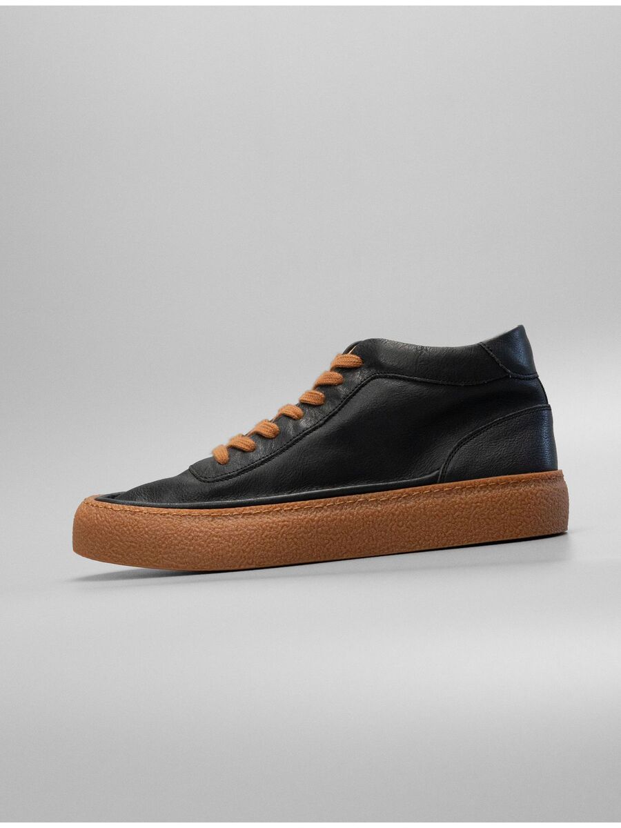 Giày sneaker nam da bò màu trơn phong cách retro — Màu đen