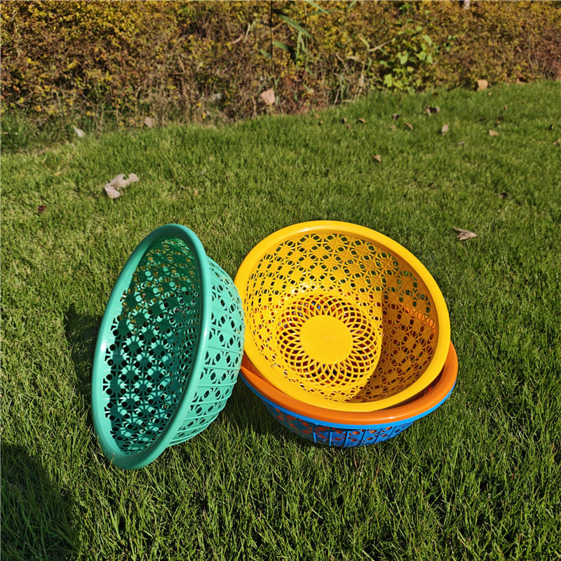 Drain Basket Plastic Cut Out Kitchen Household Vegetable Washing Basket Vegetable Basket Fruit Basket Round Drain Sieve