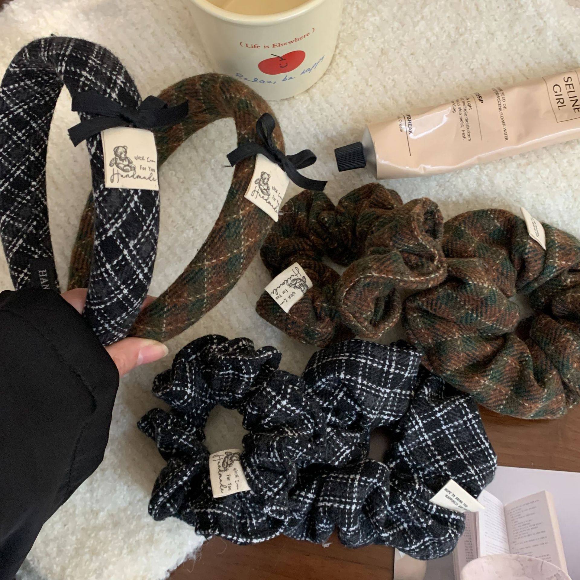 Retro Plaid Bow Hair Tie, High-End 2025 New Ball Hair Accessories, Preppy Style Patterned Headband