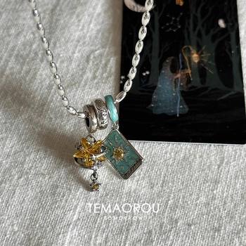 Landing hermit brand blue fine flash oil tarot card star running ring pendant necklace spring and summer new clavicle chain