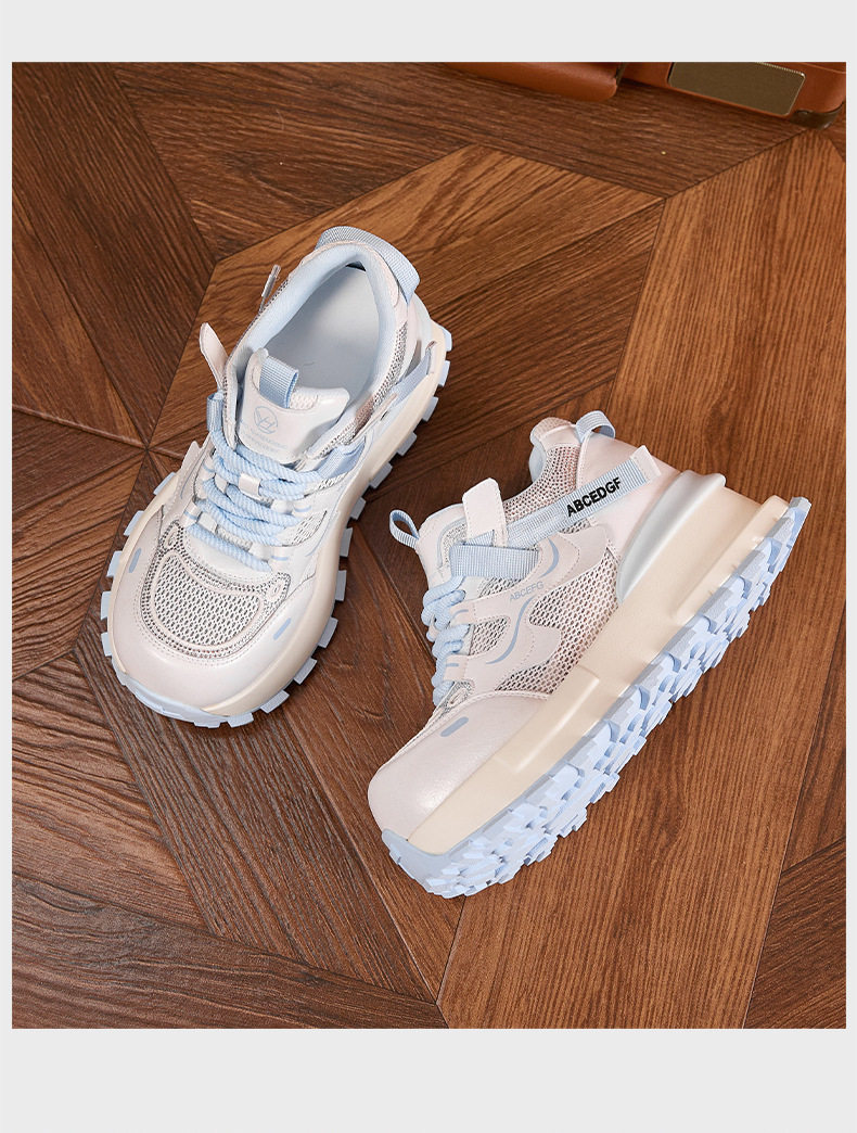 Giày sneaker nữ chunky đế dày lưới thoáng khí phong cách Forrest Gump — Xanh dương, Vàng, Trắng chi tiết 21
