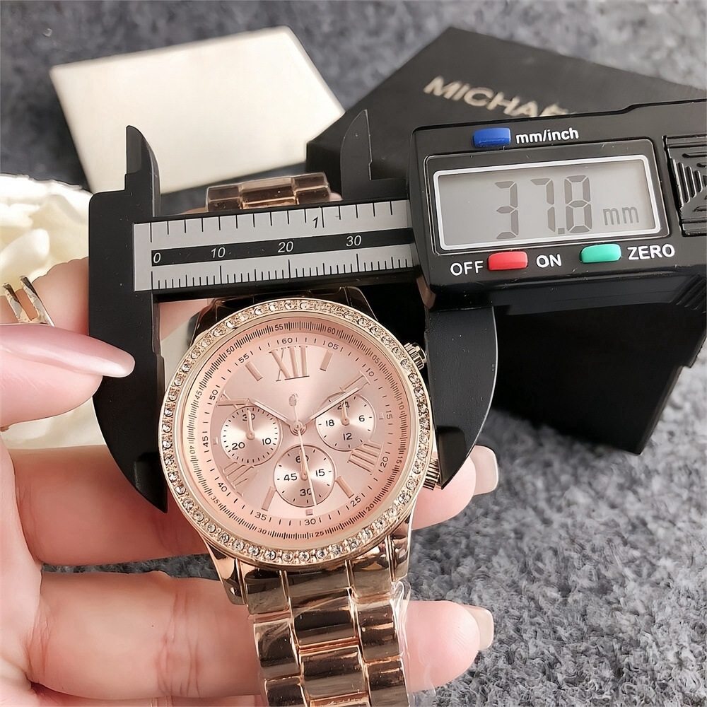 Rose Gold Diamond-encrusted Luxury Watch Men's and Women's Large Dial Three Eyes New Waterproof Watch Elegant Internet Celebrity Watch