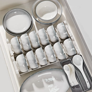 Underglaze Color New Stone Pattern Light Gray High-End Ceramic Bowl and Plate Set Simple Household Rice Bowl Plate Spoon