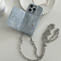 Hand-stitched card crossbody - light blue