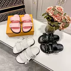 Embroidered Floral Leather Sandals for Women 2026 New Style Beach Height-Increasing Thick-Soled Velcro Outdoor Slip-On Anti-Slip Slippers