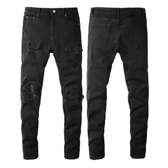 High Street Trendy Brand Foreign Trade Black Jeans Men's Scraped Patch Beggar Pants Stretch Slim-fit Skinny Pants