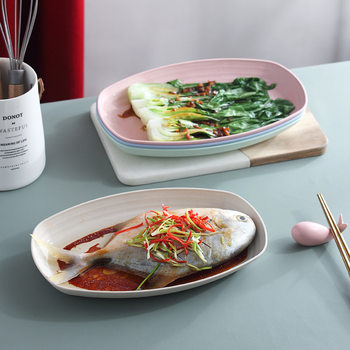 Wheat Straw Fish Plate Household Fruit Plate Dish Plate Girl's Heart Cute Stir-fry Net Celebrity Plate Set