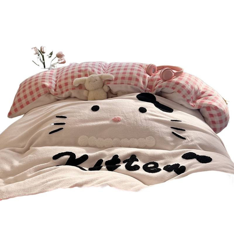 2025 New Towel Embroidered Milk Velvet Lace Four-Piece Set - Little Cat Gege - Dormitory Style J