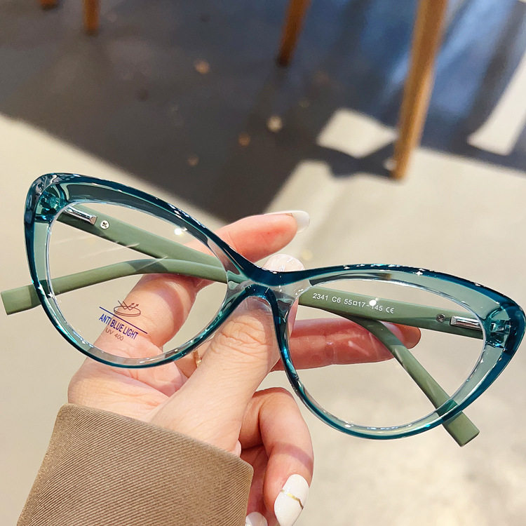 Fashion new glasses frame foreign trade hot spring TR90 plain glasses cat eye black frame anti-blue light glasses female 2023