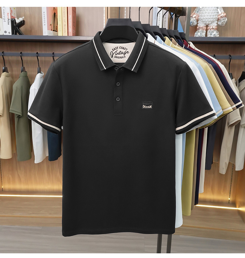 Áo polo nam tay ngắn cotton lưới co giãn thoáng khí chống nhăn — Màu đỏ táo tàu, màu đen, Mễ Hạnh, Xanh tím than