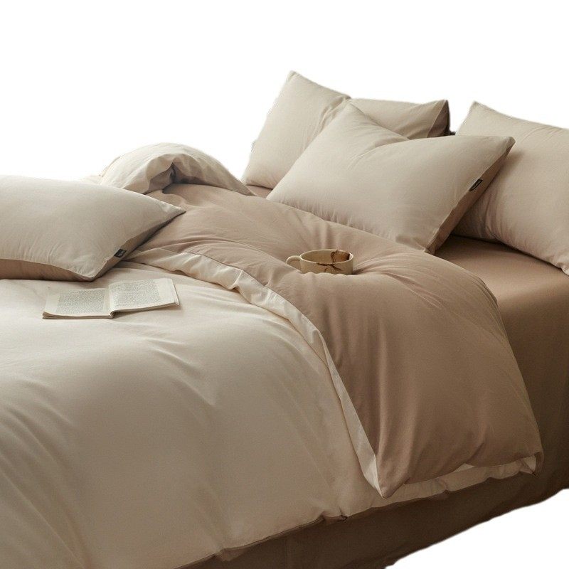 Simple Class A Solid Color Cotton Sanding Four-piece Set Baby Grade Thickened Cotton Three-piece Set Light Luxury Bed Sheet Quilt Cover