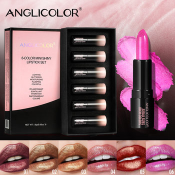 Cross-Border 6-Piece Pearlescent Lipstick Set European and American Fine Glitter Long-Lasting Waterproof Non-Fading Non-Stick Cup Lipstick Set