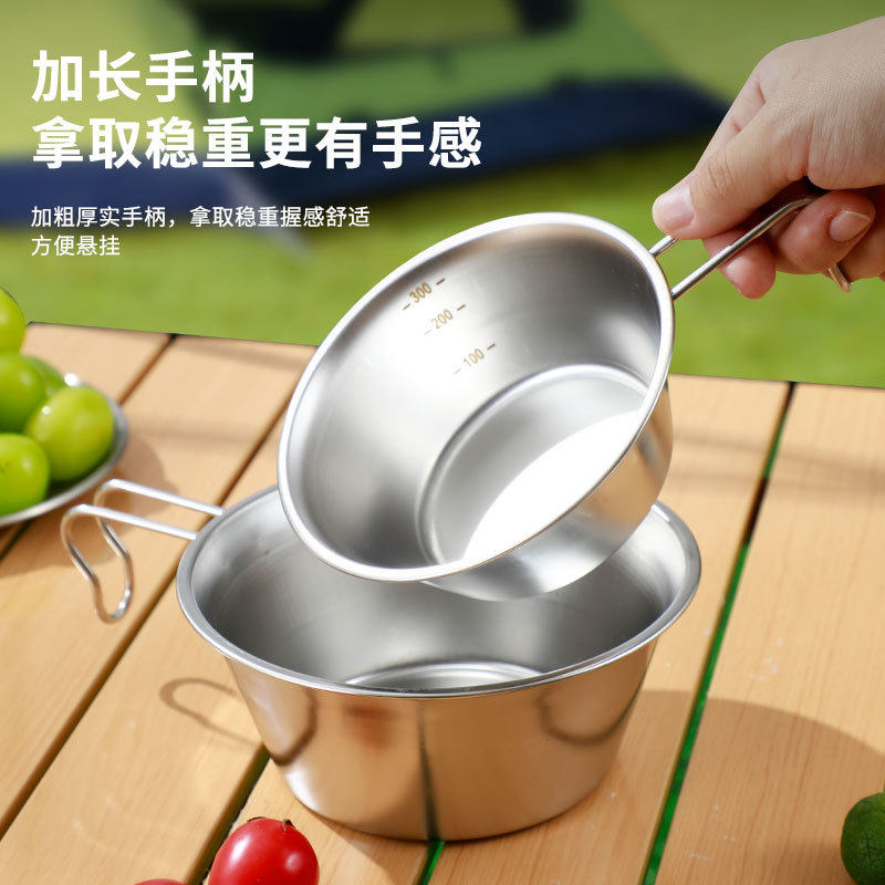 Outdoor Snow Bowl 304 food grade stainless steel portable foldable hanging handle mountain camping Snow Bowl