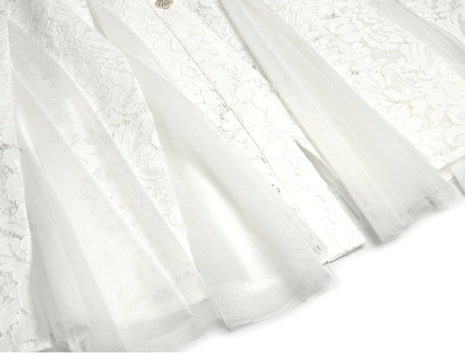 Đầm maxi ren nữ tay ngắn cổ chữ V, eo cao chân váy xòe midi — Trắng chi tiết 12