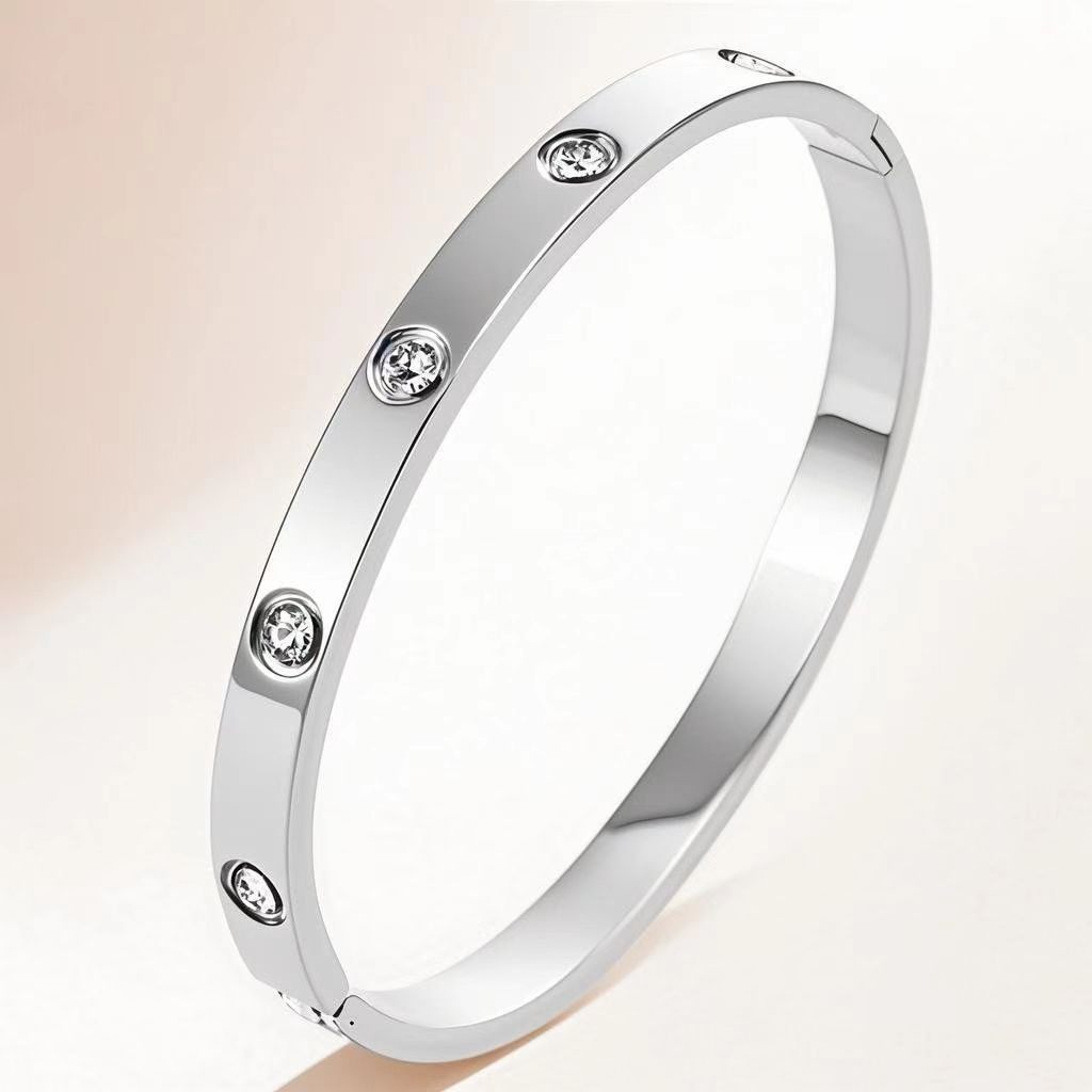 玫瑰金跨境钛钢女款手镯不锈钢轻奢高级感小众时尚锆石手环手镯