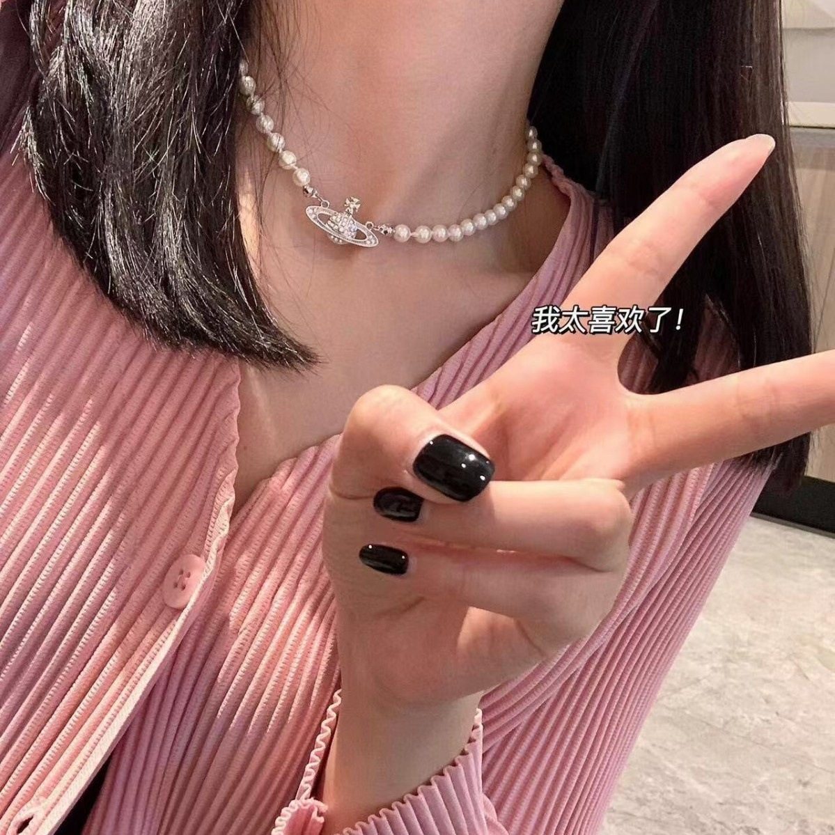 High-Quality Queen Mother Saturn Pearl Necklace Women's Niche Accessible Luxury Choker Non-Fading Planet Pearl Clavicle Chain