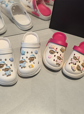 AI LIFE 可爱睡帽小熊洞洞鞋配饰鞋花DIY可拆卸鞋适配Cross/Crocs