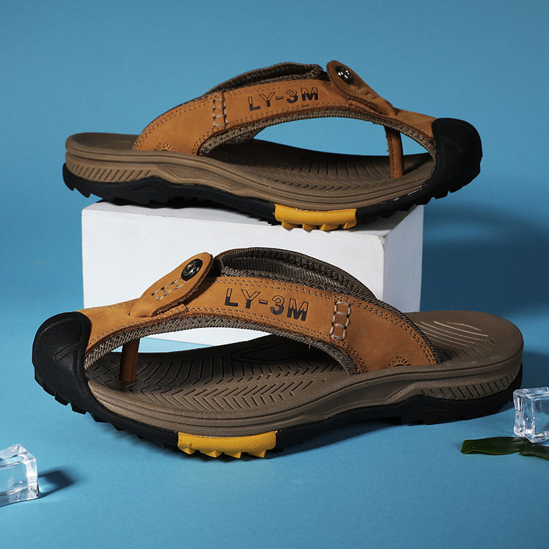 summer open toe large size toe herringbone toe layer cowhide casual sandals