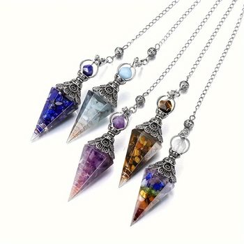 European and American Cross-border Export New Accessories Retro Red Copper Natural Crystal Gravel Resin Hexagonal Cone Pendulum Pendant